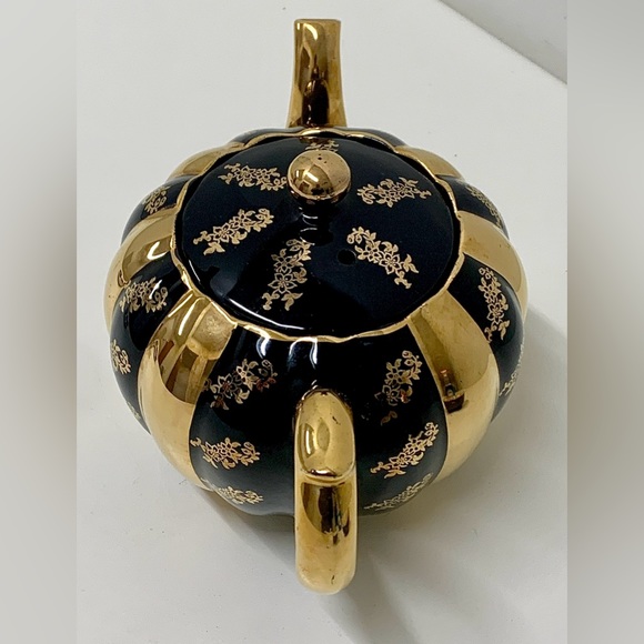 Mid Century Vintage Black Gold Trim GIBSON STAFFORDSHIRE England Teapot - Picture 14 of 16